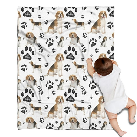 Beagle Dog and Footprints Blanket,Comfortable Soft Flannel Throw Blanket,All Season,Warm Lightweight Blankets for Sofa Bed Couch Living Room Chair,30"x40"