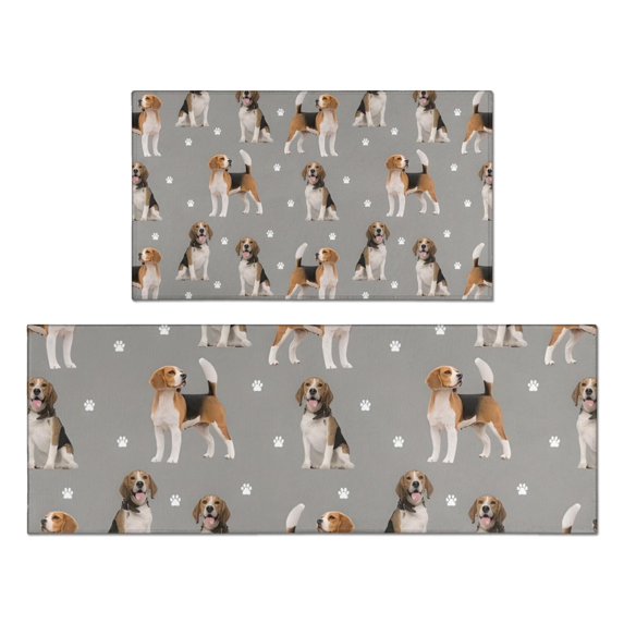Beagle and Dog Footprints Kitchen Rugs Sets Of 2,Anti Fatigue Kitchen Mat Rugs Non Slip Washable,Decorative Kitchen Floor Mats for Kitchen,Sink,Laundry,17"x30"+17"x47"
