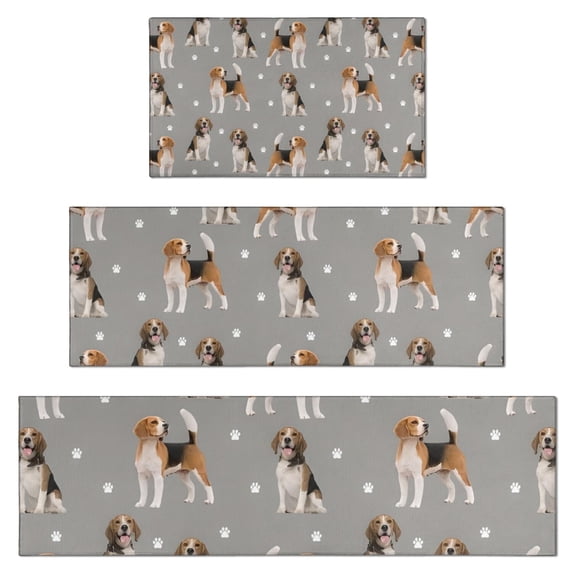 Beagle and Dog Footprints Kitchen Rugs Sets Of 3,Kitchen Runner Rugs Non Skid Washable,Decorative Kitchen Floor Mats for Kitchen,Sink,Laundry,17"x30"+ 17"x47" + 17"x59"