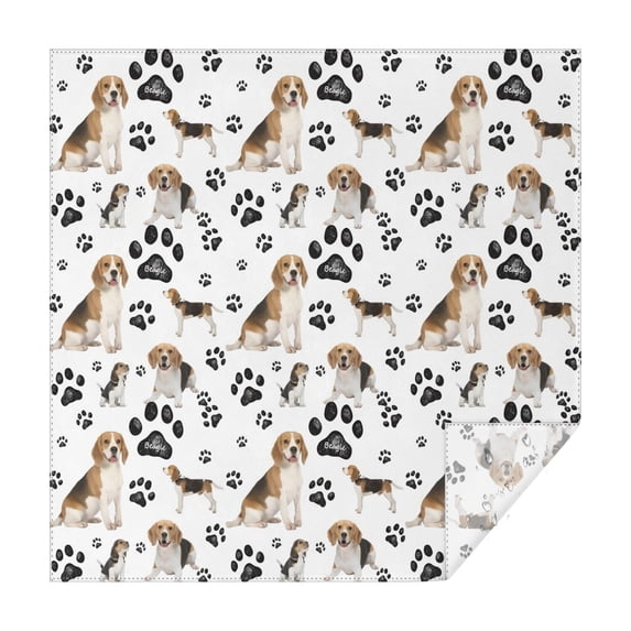 Beagle Dog and Footprints Square Tablecloth,Waterproof Square Table Cover,Wipeable Spillproof Washable Table Cover for Home Kitchen Party Decor 42"X42"(107x107cm)