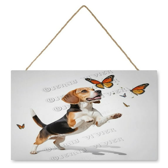 Beagle Dog Hanging Wood Sign, Square,10x16 inches Dog Wood Sign,Pet Owners Gifts,Dog Lovers Gifts,Funny Dog Sign for Bedroom Living Room
