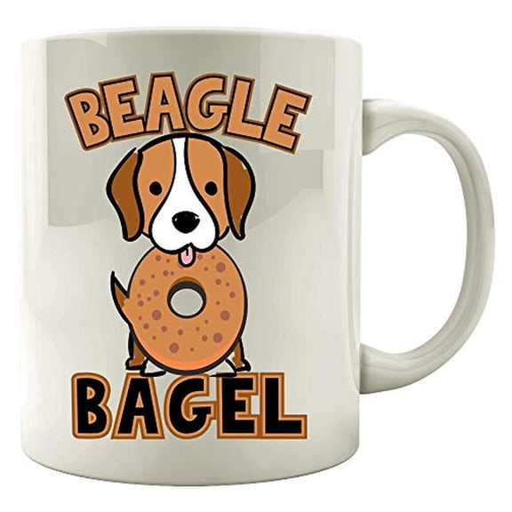 Beagle 11 oz Coffee Mug - Funny Bagel Cream Cheese Lox Design White Ceramic Gift