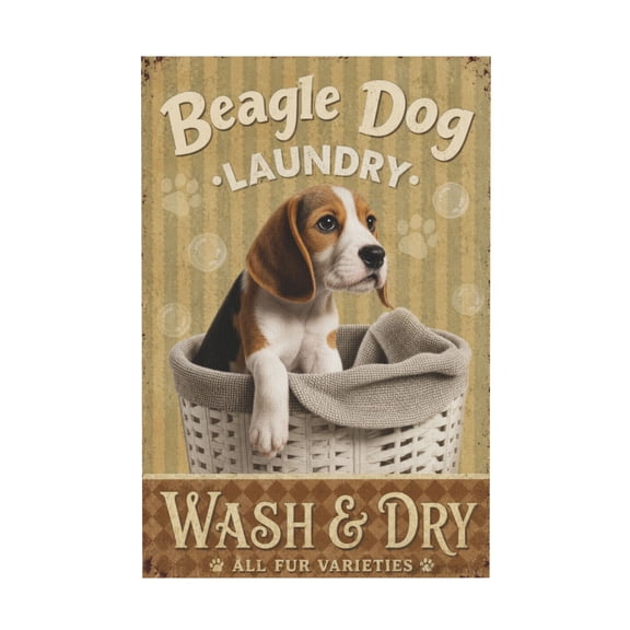 Beagle Dog Laundry Wash and Dry Retro Canvas Wall Art For Living Room Bedroom Bar 12*18in