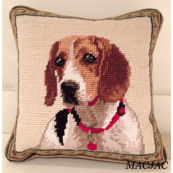 Beagle Dog Needlepoint Pillow 10"x 10"