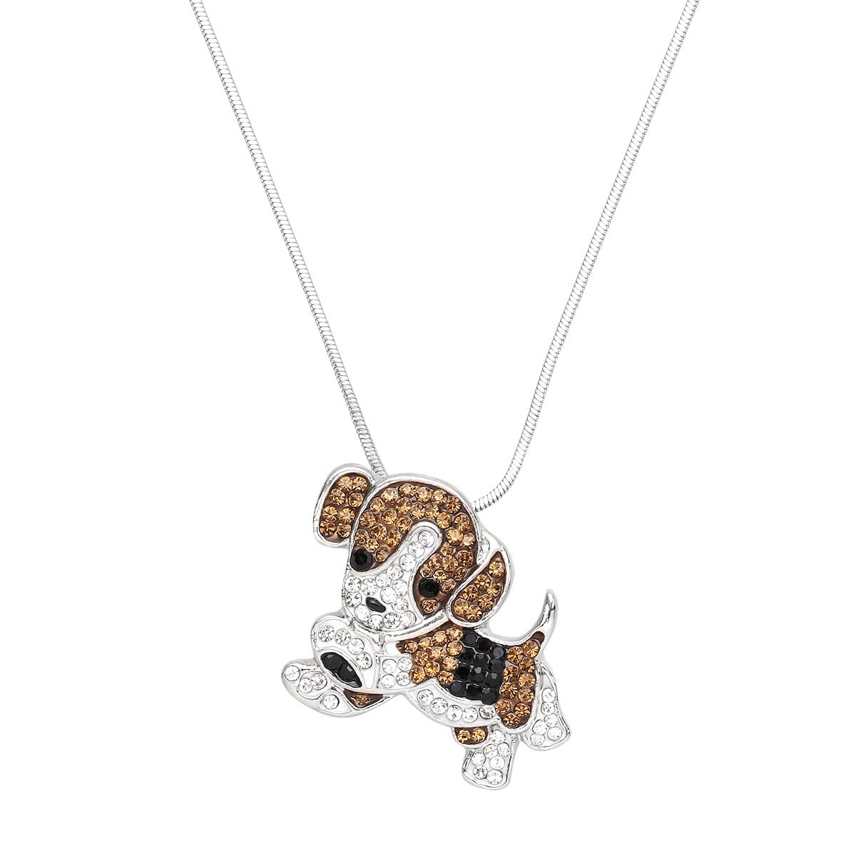 Beagle Dog Pendant Necklace Rhinestone Crystal Rhodium
