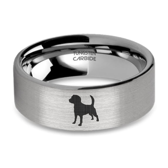 Beagle Dog Pet Hound Laser Engraved Silver Tungsten Ring, Brushed, 8mm, Size 9