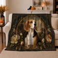 thumbnail image 1 of Beagle Dog Portrait Gilded Oval Frame Peonies Autumn, Cozy Pet Portrait Pattern, Warm Flannel Blanket for Living Room and Bedroom, Dog Lovers Thanksgiving Gift, Pet Lover Home Decor, 1 of 9