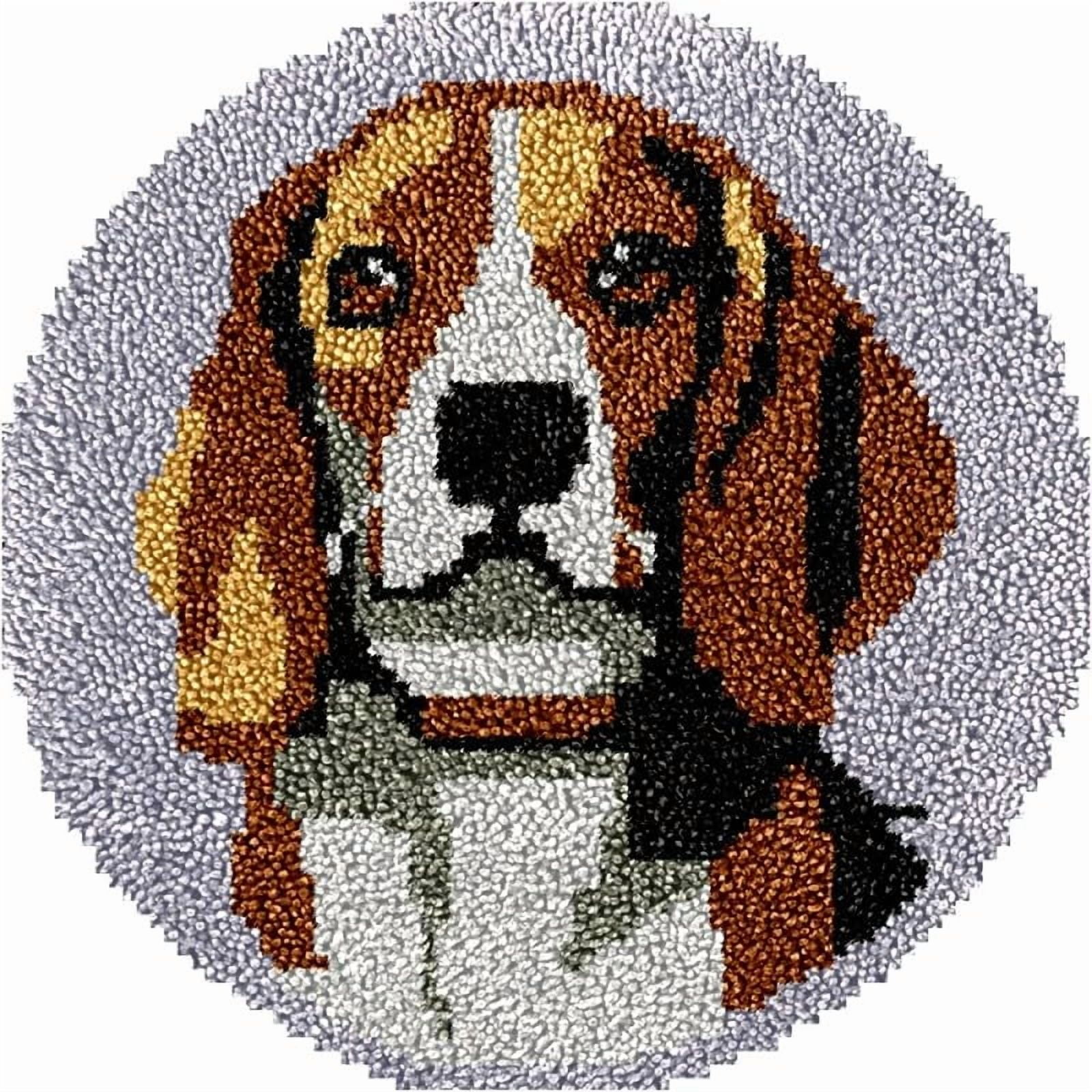 Beagle Dog Round Shape Latch Hook Rug Kits Set for Starter Crochet Hook Cushion Mat Sofa Seat Cushion Crocheting Kits with Preprinted Canvas Crochet Yarn Kits 50X50cm (ui90)