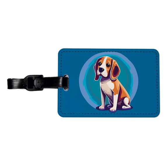 Beagle Dog Sitting Faux Leather Travel Luggage Tag