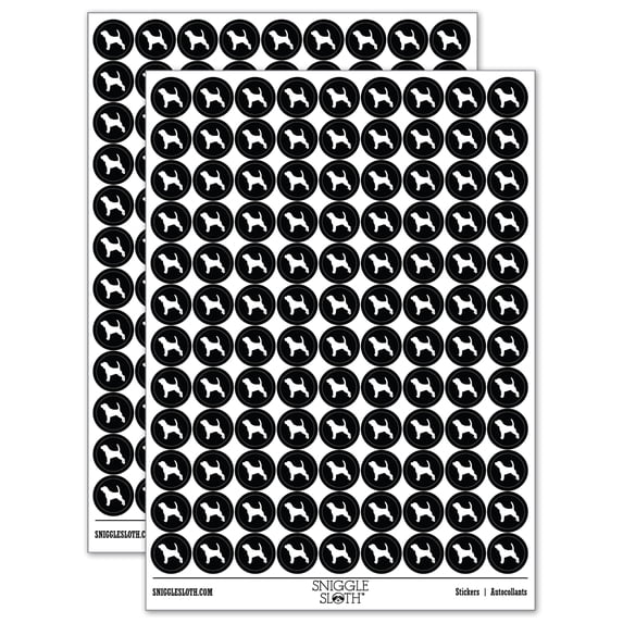 Beagle Dog Solid 200+ Round Stickers - Black - Matte Finish - 0.50" Size