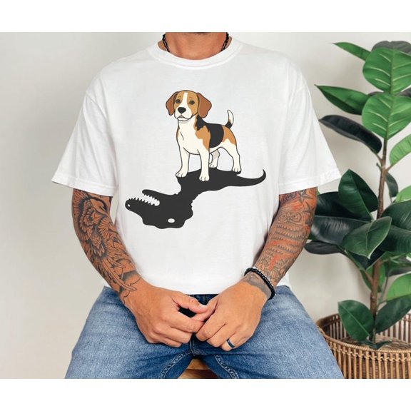 Beagle Dog T-Rex Shadow Graphic Tee Dinosaur Shadow Illustration Comfort Colors Unisex Cotton T-Shirt, Size S-3XL