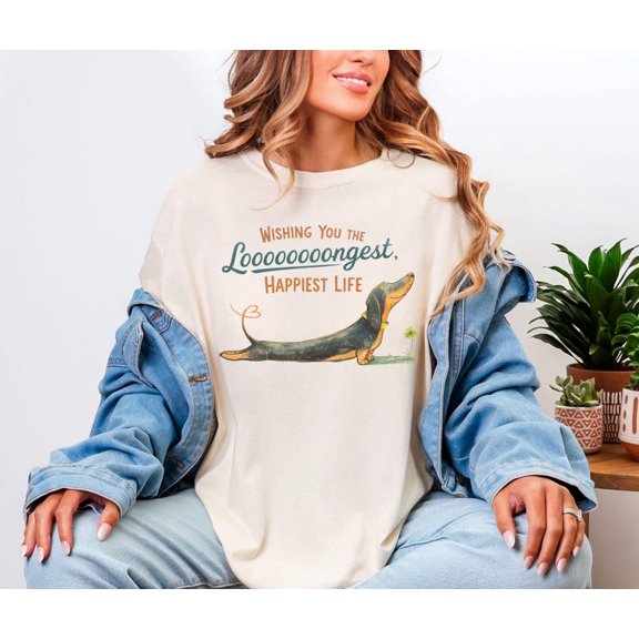 Dachshund Wiener Dog Stretching Graphic Tee Doxie Illustration Comfort Colors Unisex Cotton T-Shirt, Size S-3XL