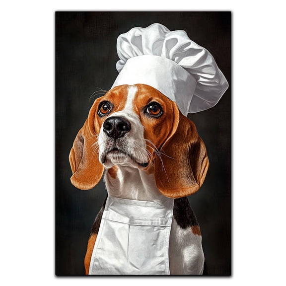 Beagle Dog Wall Art Poster - Funny Chef Theme, Kitchen Animal Pictures Wall Decor For Dining Room, Funny Animal Dog Chef Cooking Artwork For Wall Decor 587CA28