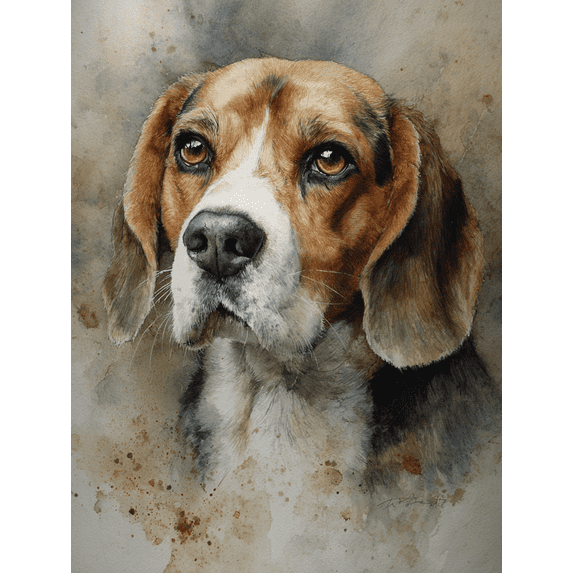 Beagle Dog Watercolor Portrait Canvas Print Wall Art for Living Room Bedroom Office Study Decor