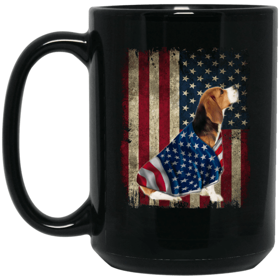 Beagle Dog Wearing Flag American Patriotic 4th of july 15oz Black Coffee Mug