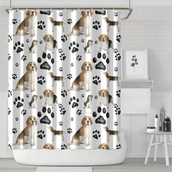 Beagle Dog and Footprints Shower Curtain 84"x72" ,Bathroom Decorative Shower Curtains Set with 12 Hooks,Modern Waterproof Washable Shower Curtain