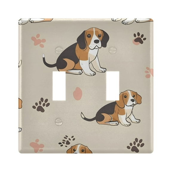 Beagle Dog and Paw Light Switch Plate Covers 2 Gang Wall Plate Plastics Outlet Covers for Kitchen Home Office Decor