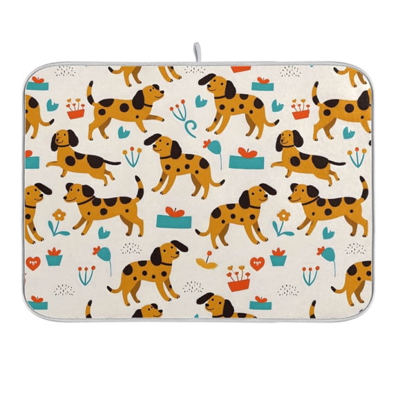 Beagle Dogs and Plants Dish Drying Mat 16x18 Absorbent Microfiber Draining Rack Pad for Kitchen Counter Sink