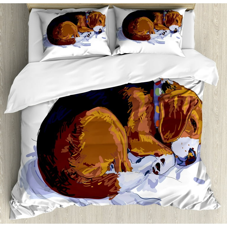 Beagle Duvet Cover Set Sketch Drawing Doodle Style Loyal Friend Sleeping on Plain Backdrop Decorative 3 Piece Bedding Set with 2 Pillow Shams King Size Black Pale Caramel by Ambesonne Walmart