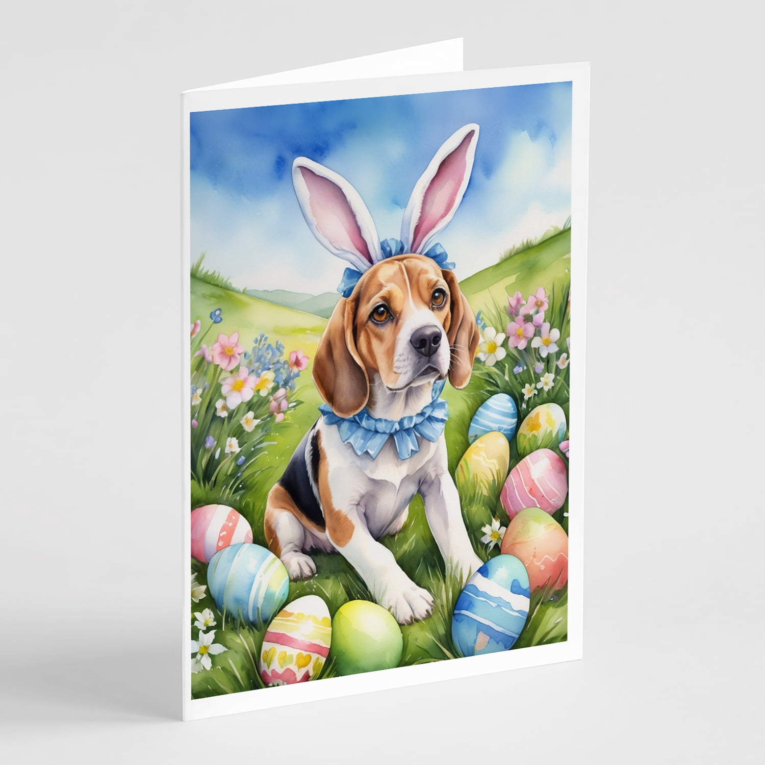 Beagle Easter Egg Hunt Greeting Cards Pack of 8 7 in x 5 in