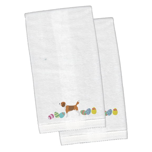 Beagle Easter White Embroidered Plush Hand Towel Set of 2