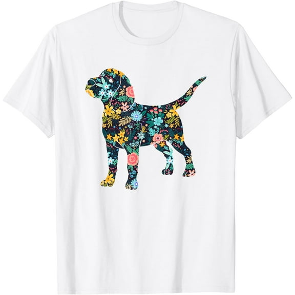 Beagle Floral Dog Silhouette Womens Graphic T-Shirt