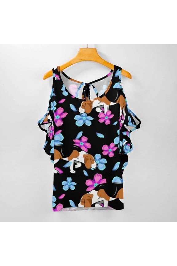 Beagle Flowers Women'S Clothing V-Neck Tops Zipper Tee Ladies Casual Sexy T-Shirt Beagle Flowers Beagle Y2K Clothes T-Shirts