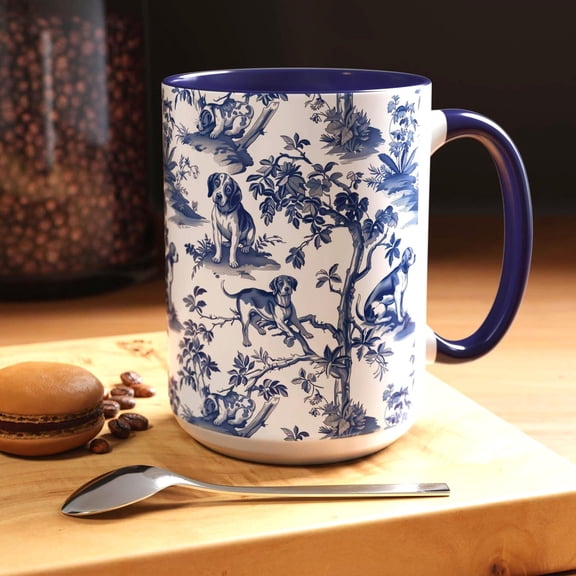 Beagle French Toile de Jouy Mug Beagle Lovers Blue Toile Coffee Cup Gift for Beagle Mom El