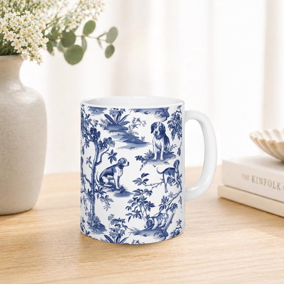 Beagle French Toile de Jouy Mug - Beagle Lovers Blue Toile Coffee Cup for Beagle Mom, French Country Dog Lover Gifts, Pet Tea Cup Drinkware