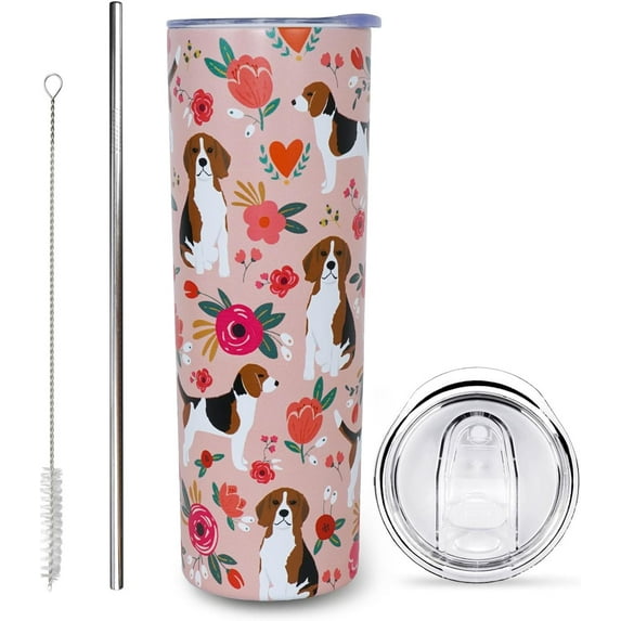 Beagle Gifts for Women Cute Dog Tumbler Coffee Cup for Women Beagle Travel Mug 20 Oz Stainless Steel Insulated Water Bottle With Lid and Straw