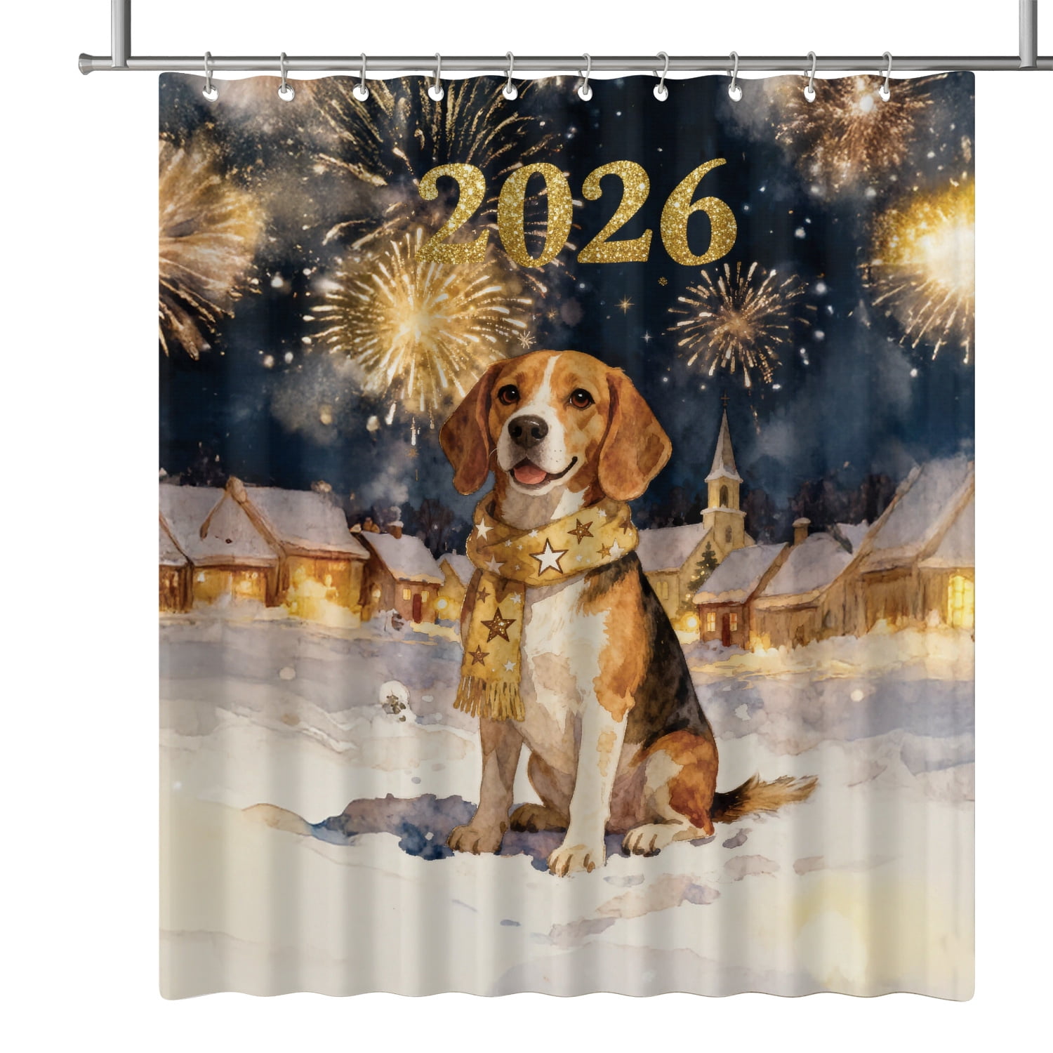Beagle Happy New Year 2026 with Fireworks on New Year's Eve Shower ...
