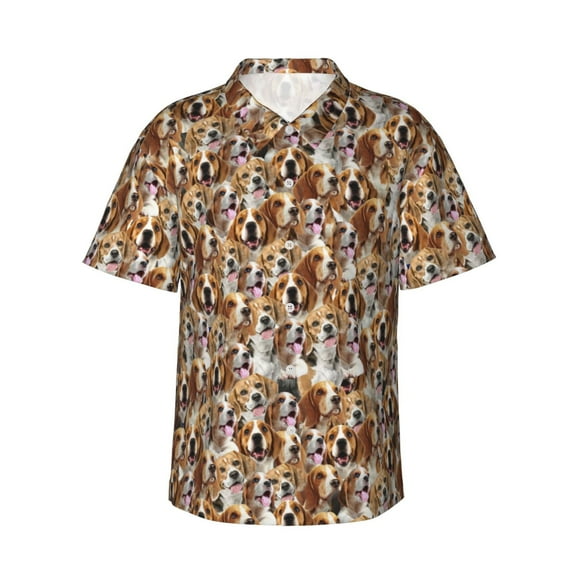 Beagle Hawaiian Shirts For Men, Summer Short-Sleeve Relaxed-Fit Button-Down Shirts Small