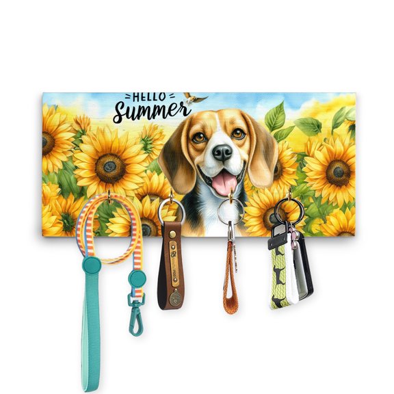 Beagle Hello Summer Sunshine Sunflowers Spring Retro Vintage Wood Key Holder Beagles Dog Lover Gifts Idea Wall-mounted Key Rack Home Decor - 00008