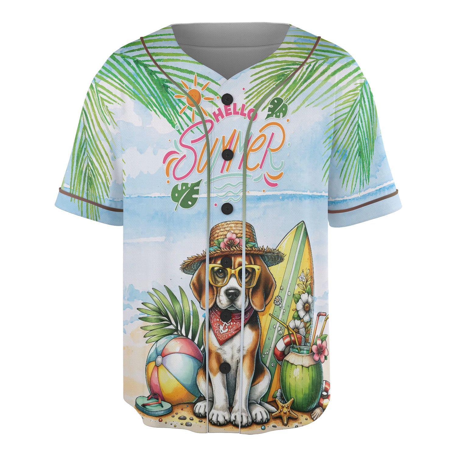 Beagle Hello Summer with Sunglasses and Surfboard Tropical Vibes All ...
