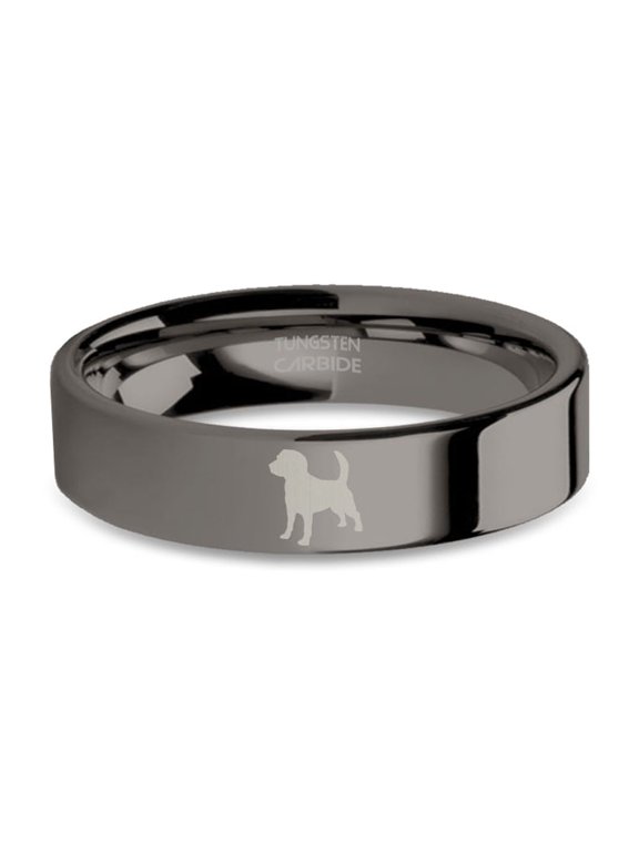 Beagle Hound Dog Gunmetal Tungsten Carbide Ring, Polished, 6mm, Size 12.5