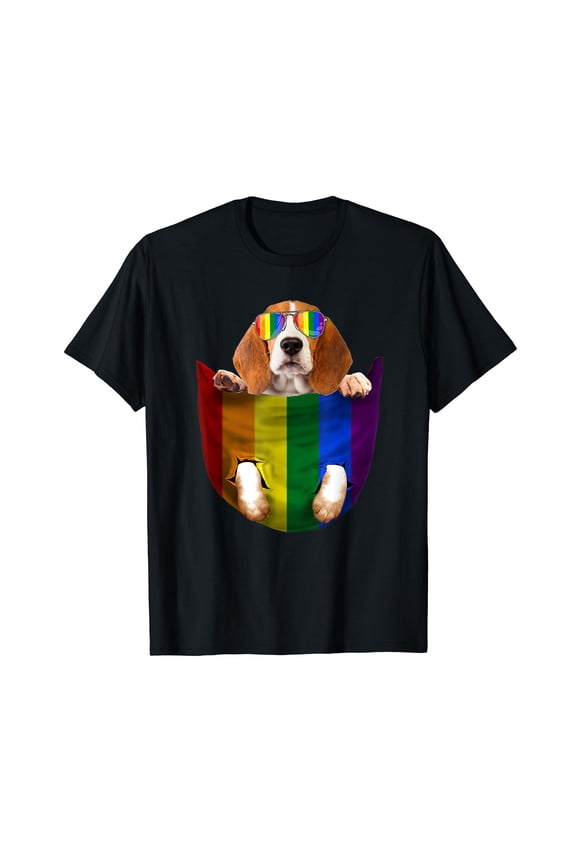 Beagle In Pocket Rainbow Trans Gay LGBT Pride Animal Lover T-Shirt