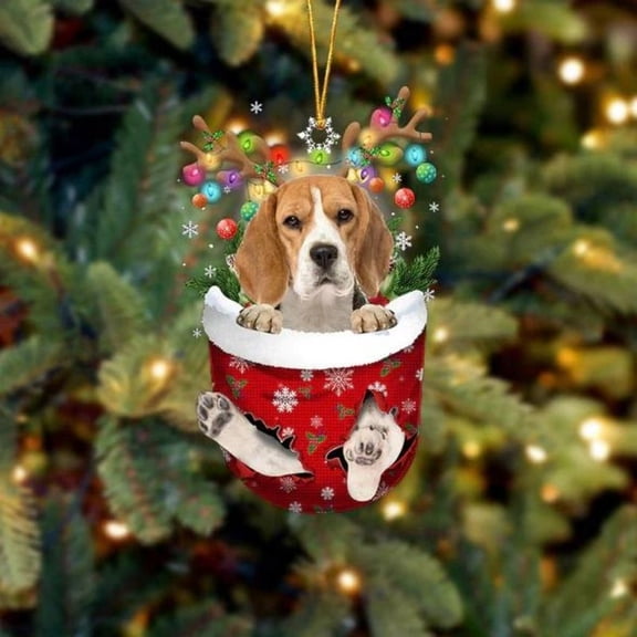 Beagle In Snow Pocket Christmas Ornament