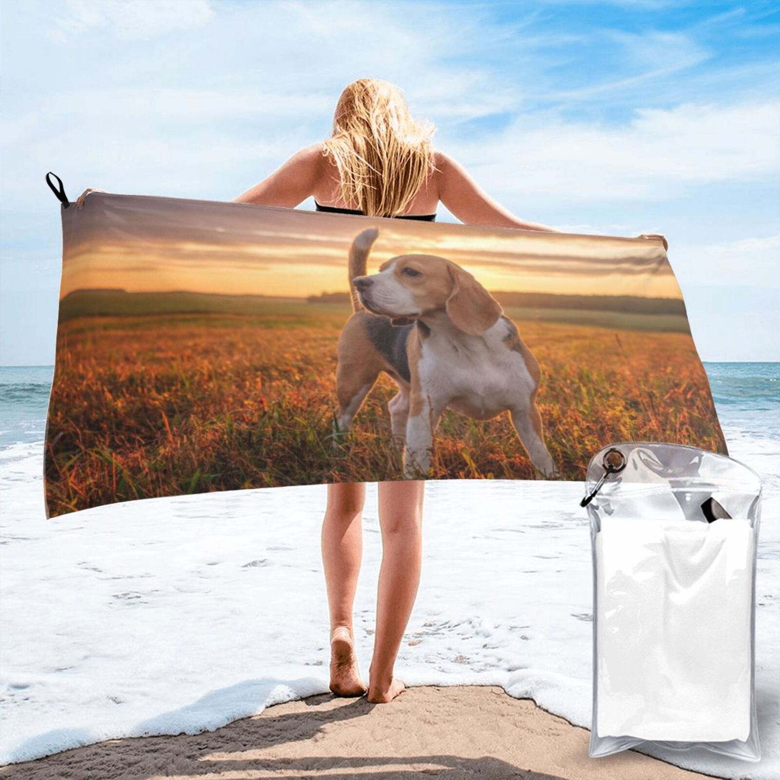 Beagle Lawn Dogs On A Walk Pets Dogs Sunset Quick Dry Towels for