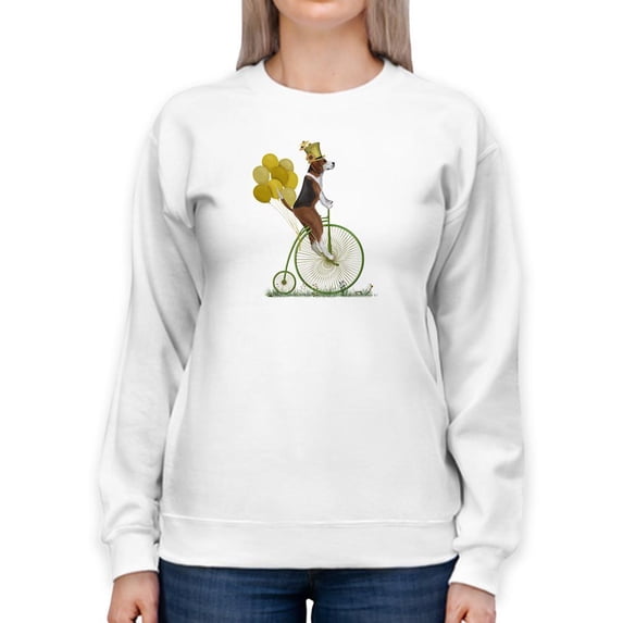 Beagle On Penny Farthing. Sweatshirt Women -Fab Funky Designs, Female 3X-Large