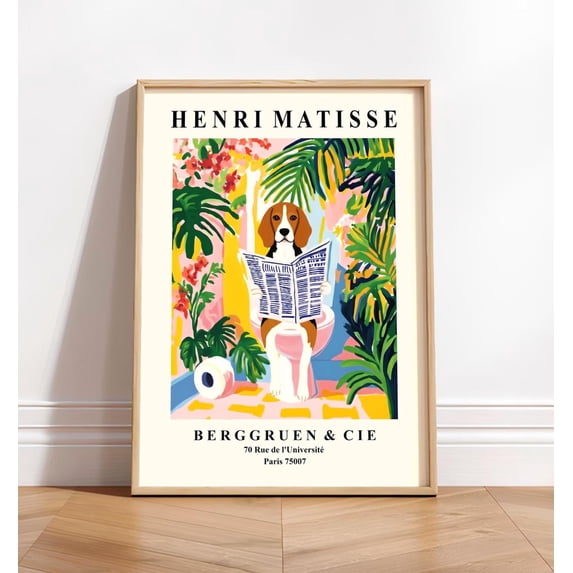 Beagle On a Toilet Poster - Funny Matisse Bathroom Print, Poster Only ...