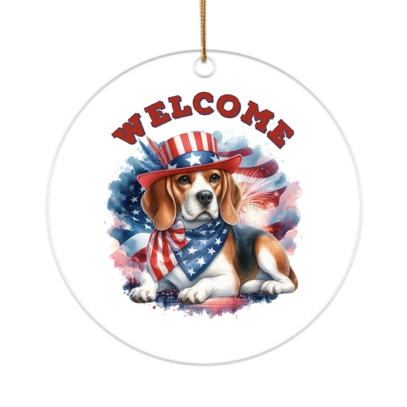 Beagle Patriotic Welcome for 4Th of July Independence Day Acrylic Round Ornament Beagles Dog Lover Gifts Idea Home Tree Decor - 00010