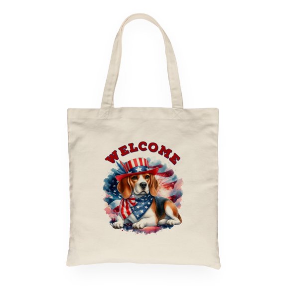 Beagle Patriotic Welcome for 4Th of July Independence Day Canvas Tote Bag Beagles Dog Lover Gifts Idea Reusable Shopping Grocery Bag - 00010