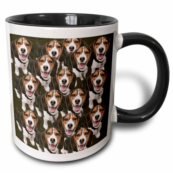 3drose, Beagle Pattern, 15oz Two-tone Black Mug