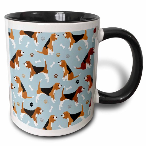 3drose, Beagle Paws and Bones Dog Pattern, 15oz Two-tone Black Mug