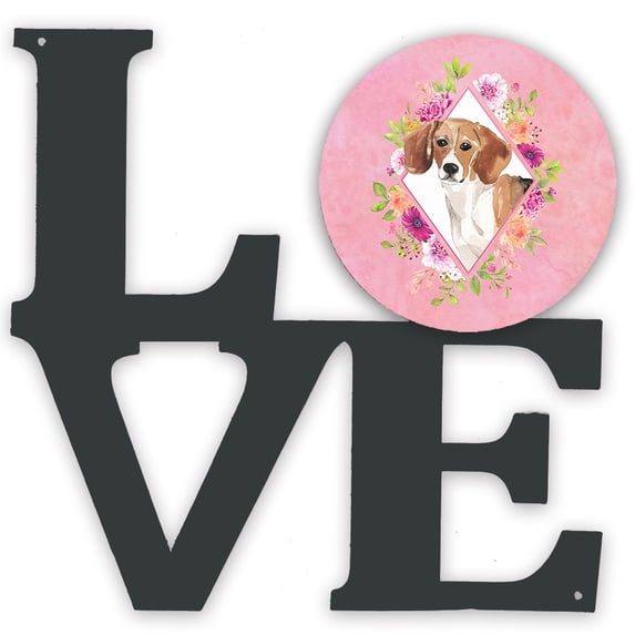 Beagle Pink Flowers Metal Wall Artwork LOVE