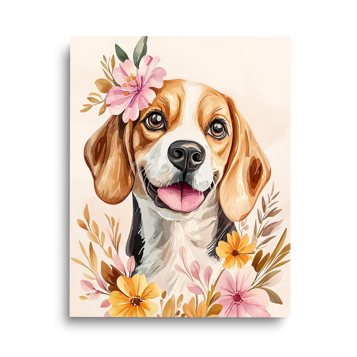 Beagle Print, Dog Portrait Wall Art, Floral Puppy Poster, Cute Pet ...
