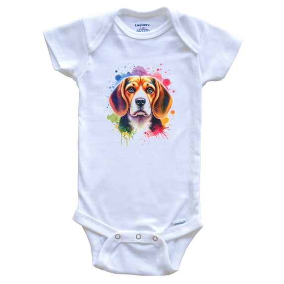 Beagle Rainbow Watercolor Portrait Dog Lover Baby Bodysuit - Beagle Baby Gift, 3-6 months white