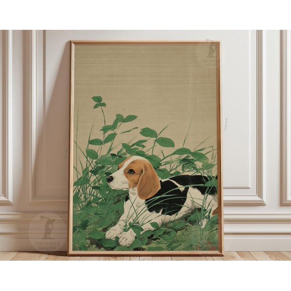 Beagle Relaxing Dog Nature Wall Art Print, Unframed Paper Poster 24x36in