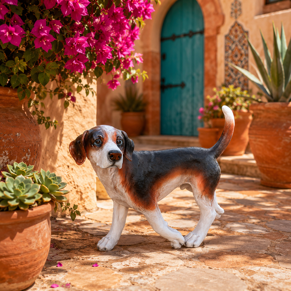 Beagle Resin Dog Statue, 12.99" H Multicolor Figurine for Garden Lawn