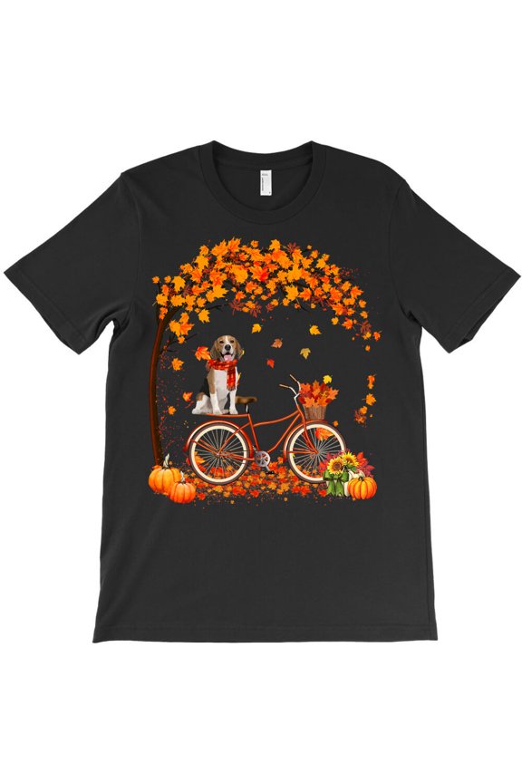 Beagle Riding Bicycle Autumn Leaves Cute Fall 261 Dog Lover, G7805 Unisex T-Shirt, Up to Size 5XL